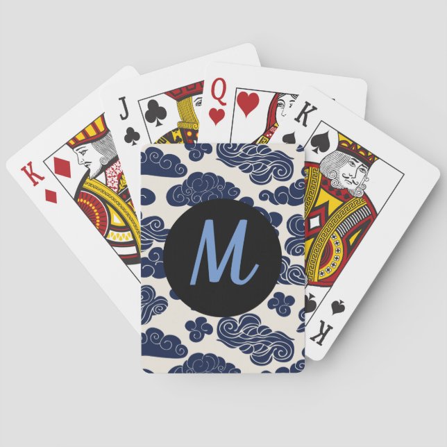 Custom Auspicious Clouds Monogram Playing Cards (Back)