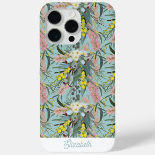 Custom Aussie Native Bush Blooms Royal Blue iPhone 15 Pro Max Case