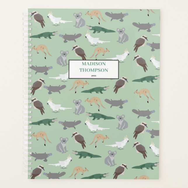Custom Australian Native Animals Eucalyptus Green  Planner (Front)