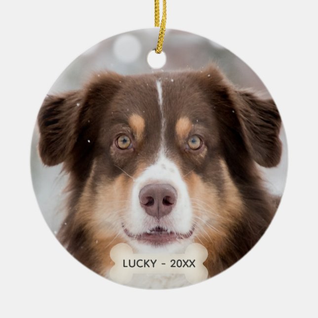 Custom Australian Shepherd Dog Photo Ceramic Tree Decoration (Front)