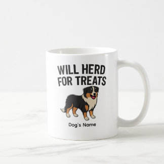 Custom Australian Shepherd “Will Herd for Treats” Coffee Mug