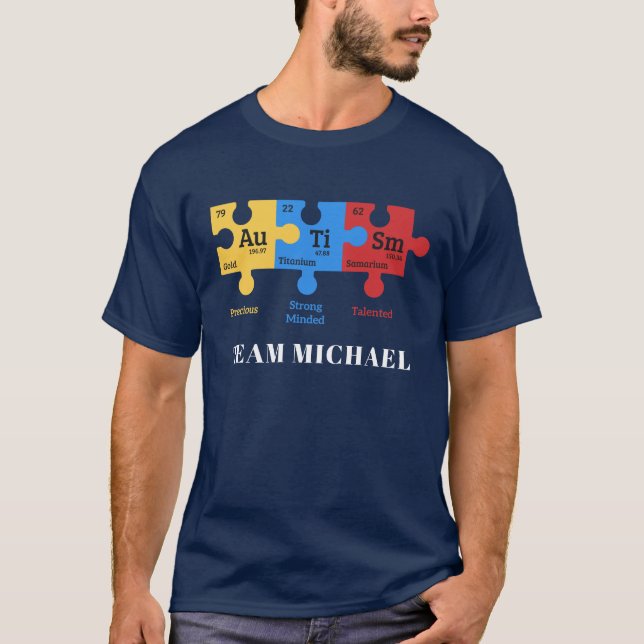Custom Autism Awareness Matching Family Dad T-Shirt (Front)