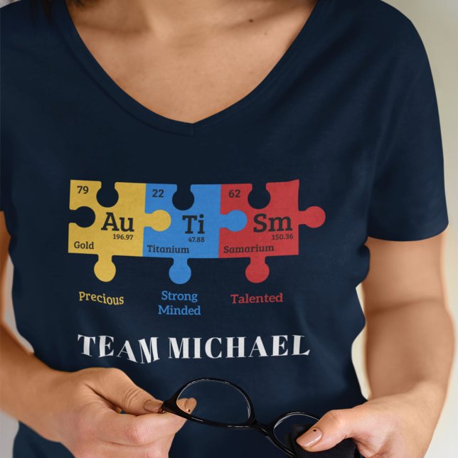 Custom Autism Awareness Matching Family Mum T-Shirt (Autism Awareness Team Name Periodic Table T-Shirt)