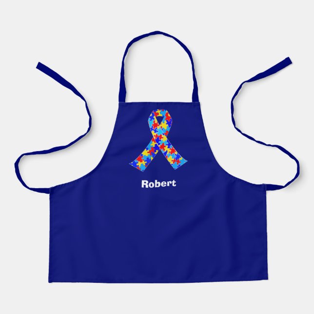 Custom Autism Awareness Ribbon Blue Personalised Apron (Front)