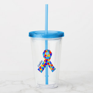 Custom Autism Awareness Ribbon Blue Puzzle Piece Acrylic Tumbler