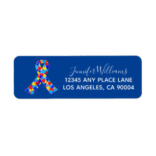 Custom Autism Awareness Ribbon Blue Return Address