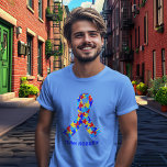 Custom Autism Awareness Ribbon Blue T-Shirt<br><div class="desc">Custom Autism awareness ribbon t-shirts for a fundraising walk or party to raise awareness for autistic friends or family. A cool proud autism mum or dad tee that can be personalised with any text below the puzzle piece ribbon of blue,  yellow,  and red.</div>