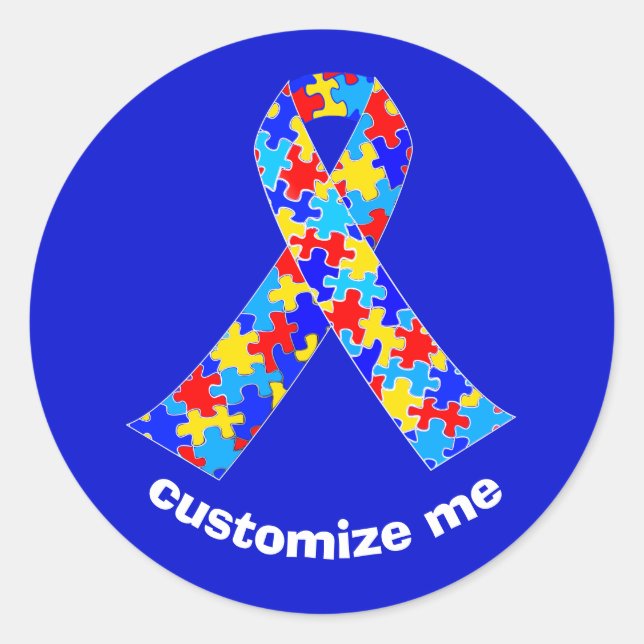 Custom Autism Awareness Ribbon Classic Round Sticker (Front)