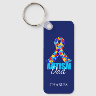 Custom Autism Dad Blue Ribbon Key Ring