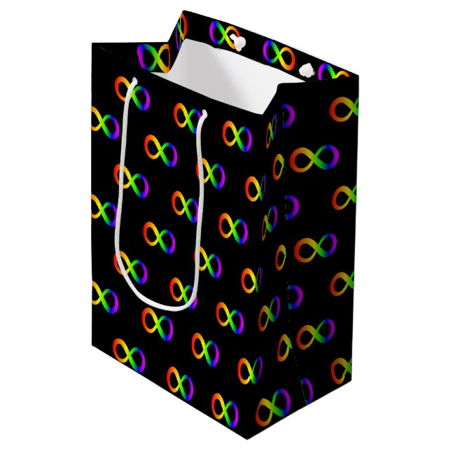 Custom Autism Infinity Rainbow Symbol ID ALERT Medium Gift Bag (Front Angled)
