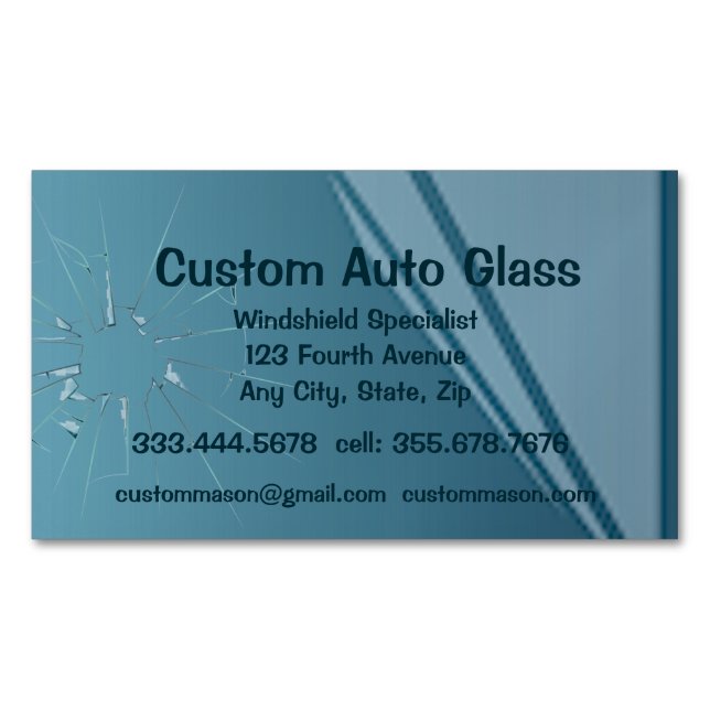 Custom Auto Glass Windshield Replacement Rock Chip Magnetic Business Card (Front)