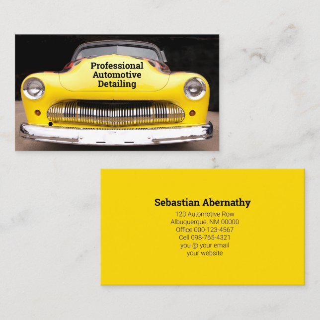 Custom Automotive Occupation Yellow Automobile  Business Card (Front/Back)