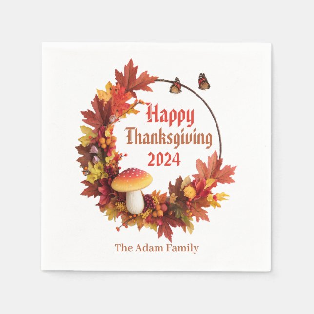 Custom Autumn Leaves Happy Thanksgiving Napkin (Front)
