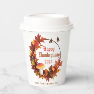 Custom Autumn Leaves Happy Thanksgiving Paper Cups