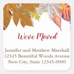 Custom Autumn Leaves Moving Announcement Square Sticker