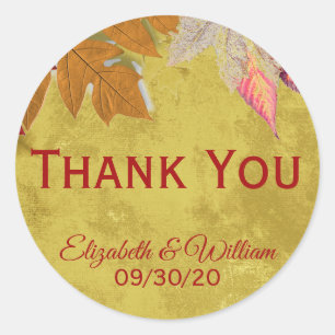 Custom Autumn Leaves Wedding Thank You Classic Round Sticker
