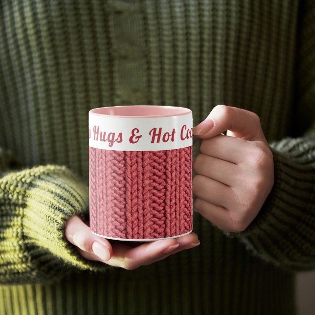 Custom Autumn Pink Cosy Winter | Hugs & Hot Cocoa  Mug (Creator Uploaded)
