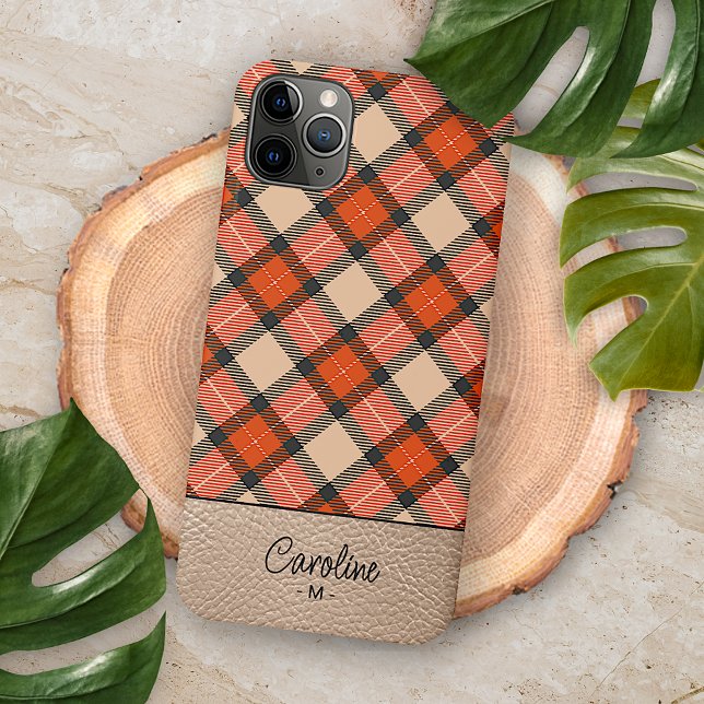 Custom Autumn Pumpkin Orange Brown Tartan Pattern Case-Mate iPhone Case (Creator Uploaded)