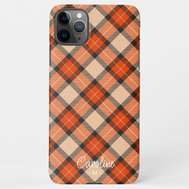 Custom Autumn Pumpkin Orange Brown Tartan Pattern iPhone Case (Back)