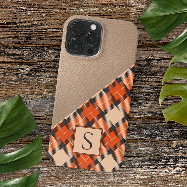 Custom Autumn Pumpkin Orange Brown Tartan Pattern iPhone Case (Creator Uploaded)
