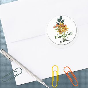 Custom Autumn Quilled Flowers 'thankful' Classic Round Sticker