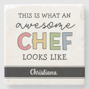Custom Awesome Chef Gifts Best Chef Ever Funny Stone Coaster