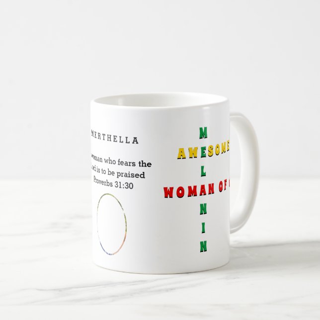 Custom Awesome Melanin WOMAN OF GOD Photo Coffee Mug (Front Right)