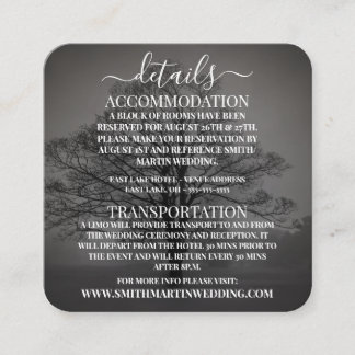 Custom B&W Tree Silhouette & Mist Wedding Details Enclosure Card