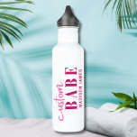 Custom Babe Funny Saying Personalised Name 710 Ml Water Bottle<br><div class="desc">Custom Babe Funny Saying Personalised Name Water Bottle features a simple design with the text "custom babe" in modern bright pink calligraphy script typography and personalised with your name. Perfect for a fun gift for mum, best friends, girlfriend, for birthday, Christmas, holidays, Mother's Day and more. Designed by Evco Studio...</div>