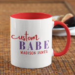Custom Babe Funny Saying Personalised Name Mug<br><div class="desc">Custom Babe Funny Saying Personalised Name features a simple design with the text "custom babe" in modern red and purple calligraphy script typography and personalised with your name. Perfect for a fun gift for mum, best friends, girlfriend, for birthday, Christmas, holidays, Mother's Day and more. Designed by Evco Studio www.zazzle.com/store/evcostudio...</div>