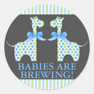 Custom Babies are Brewing Twin Boy Giraffe Classic Round Sticker