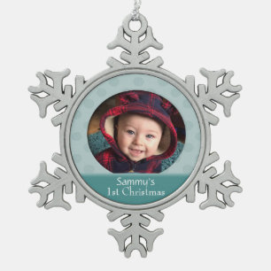 Custom Baby 1st Christmas Photo Snowflake Ornament