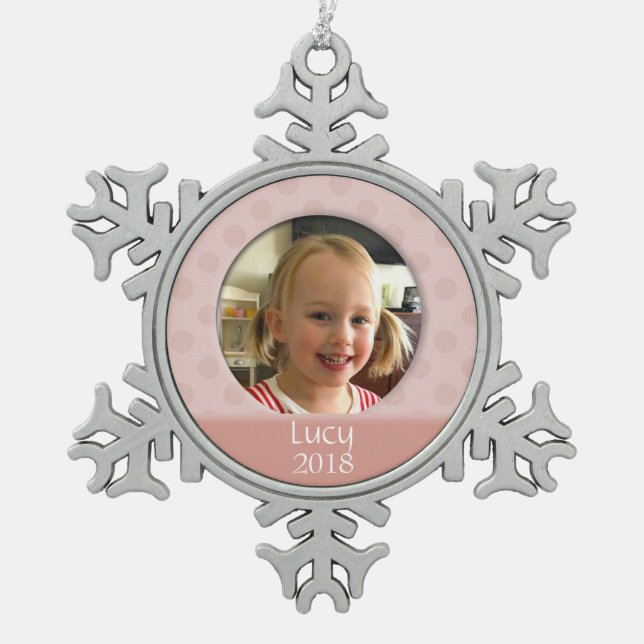 Custom Baby 1st Christmas Photo Snowflake Ornament (Front)