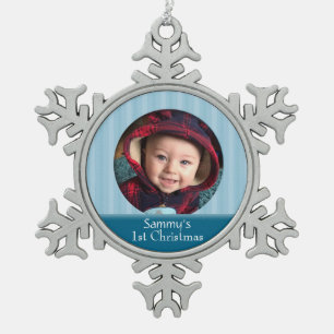 Custom Baby 1st Christmas Photo Snowflake Ornament