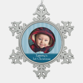 Custom Baby 1st Christmas Photo Snowflake Ornament