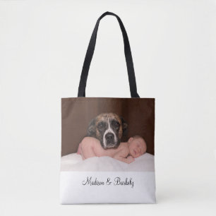 Custom Baby And Dog Photo Double Sided Tote Bag