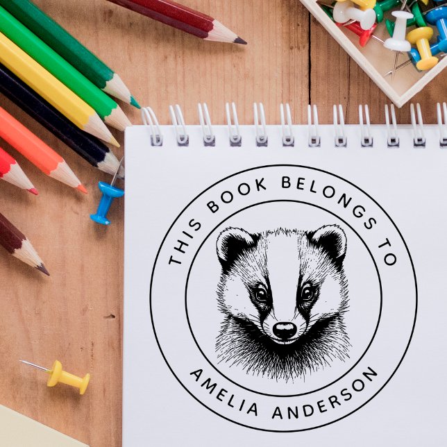 Custom Baby Badger This Book Belongs To Kid's Name Rubber Stamp (Creator Uploaded)