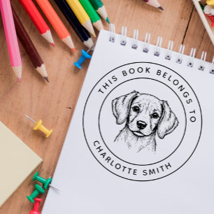 Custom Baby Beagle This Book Belongs To Kid's Name Rubber Stamp