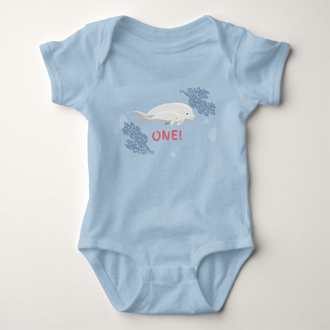 Custom Baby Beluga First Birthday Bodysuit (Front)