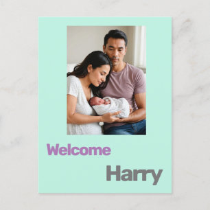 custom baby birth announcement blue purple modern postcard