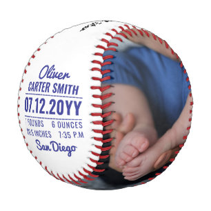 Custom Baby Birth Announcement Newborn Stats Photo Baseball