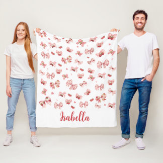 Custom baby blanket with pink bows & strawberries