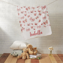 Custom baby blanket with pink bows & strawberries