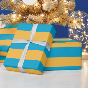 Custom Baby Blue and Yellow Horizontal Stripes Wrapping Paper