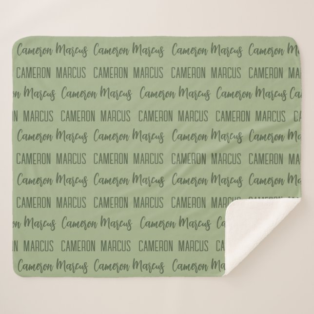 Custom Baby Boy Blanket repeated name sage Green (Front (Horizontal))