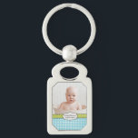 Custom baby boy photo name and birthday keepsake key ring<br><div class="desc">Customise this adorable design with your baby boy's photo, name and birthdate. Your photo is framed by a sweet blue gingham design, a thin green polka-dot pattern and an off-white vintage label. So cute and fun and perfect for creating a keepsake for your baby boy's nursery or gifts for grandparents,...</div>