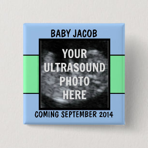 Custom Baby Boy Ultrasound Photo 15 Cm Square Badge
