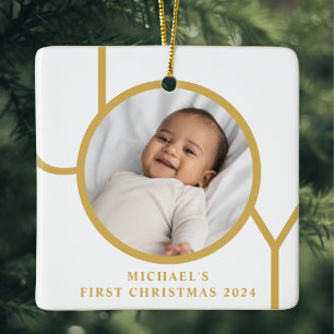 Custom Baby Boy's First Christmas Photo Ceramic Ornament