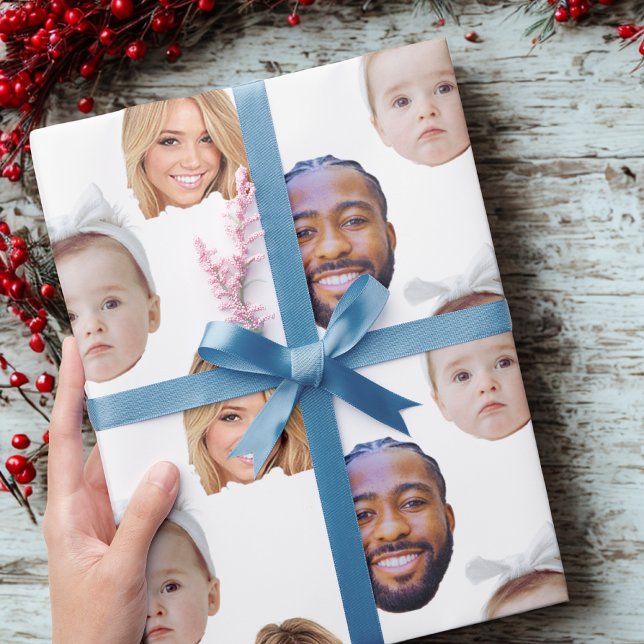 Custom Baby Dad Mum Face Mug Baby 3 Photos Wrapping Paper (Creator Uploaded)
