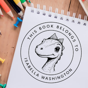 Custom Baby Dino This Book Belongs To Kid's Name Rubber Stamp